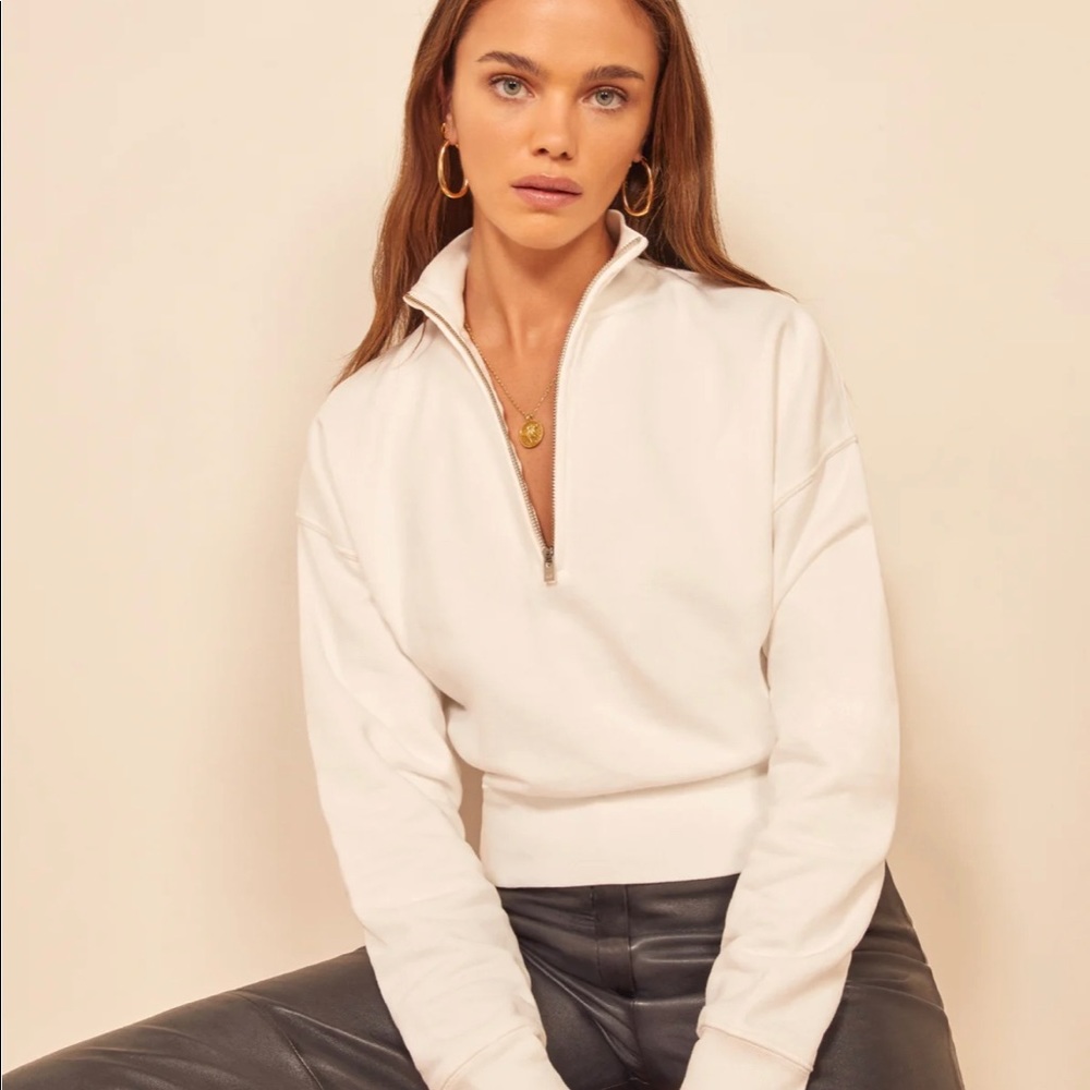 Reformation Marla Zip Quarter Zip Crop Sweatshirt